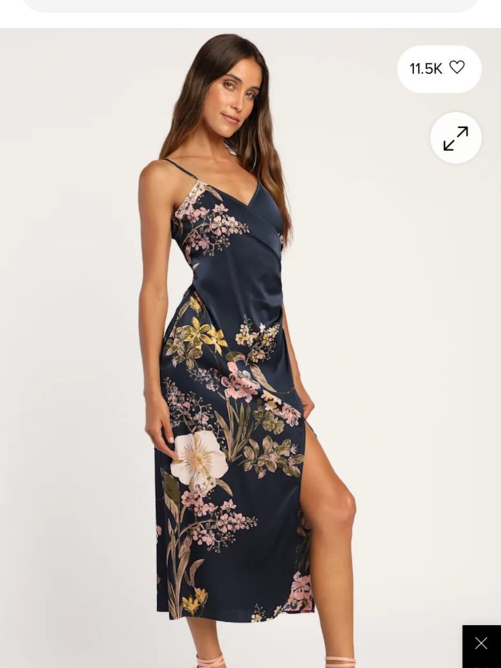 NEW Lulus Navy Blue Floral Print Satin Midi Dress